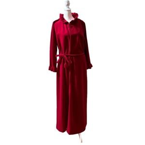 Van Raalte Vintage Magenta Zip-up Housecoat with Roses on Belt Size L